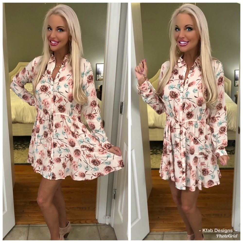 🌸LAST 1! Stunning Blush Floral Tie Waist Dress! - Picture 4 of 6